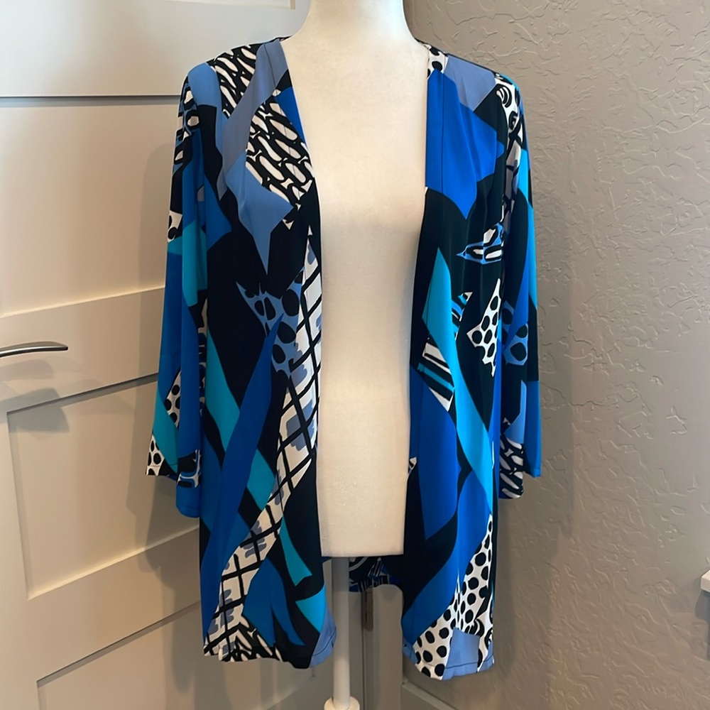 Bob Mackie Carnival Print Chiffon Open Front Cardigan